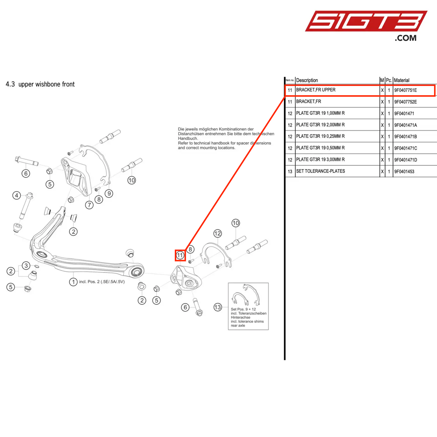 BRACKET,FR UPPER - 9F0407751E [PORSCHE 911 GT3 R Type 991 (GEN 2)]