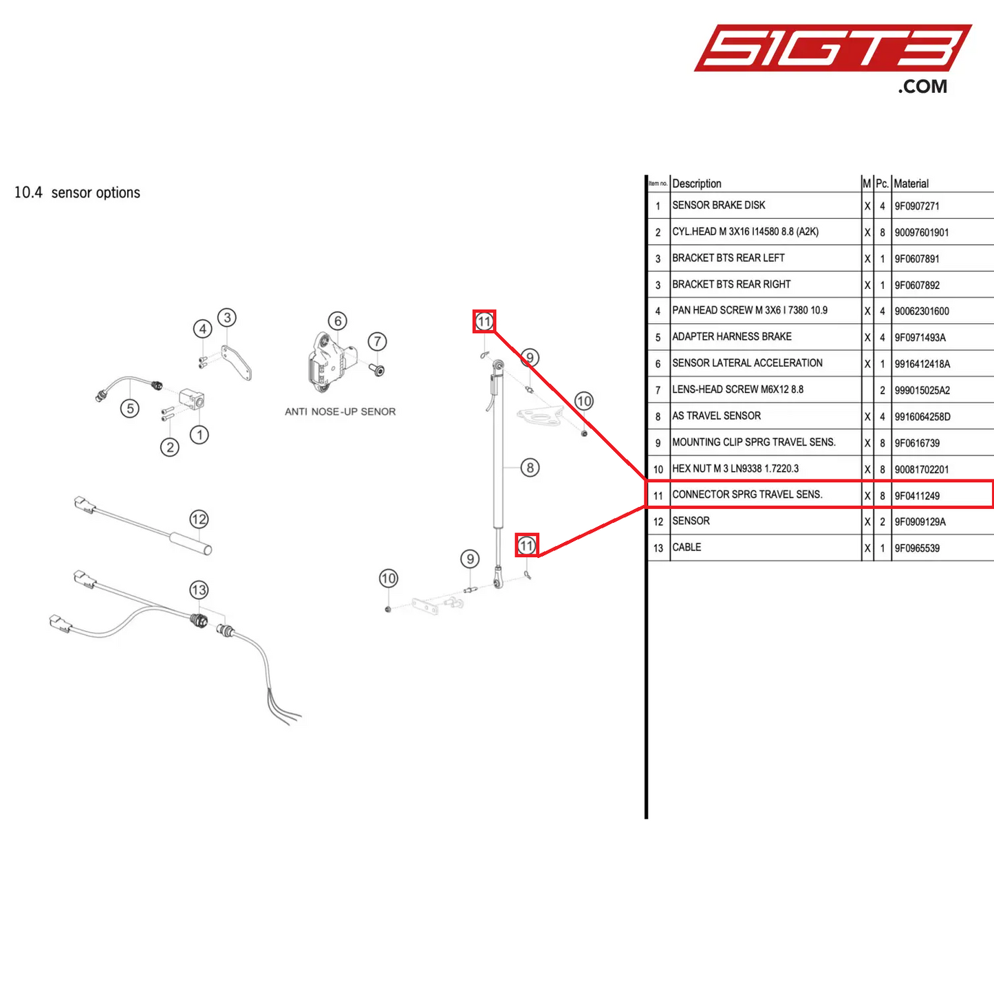 CONNECTOR SPRG TRAVEL SENS. - 9F0411249 [PORSCHE 991.2 GT3 R]