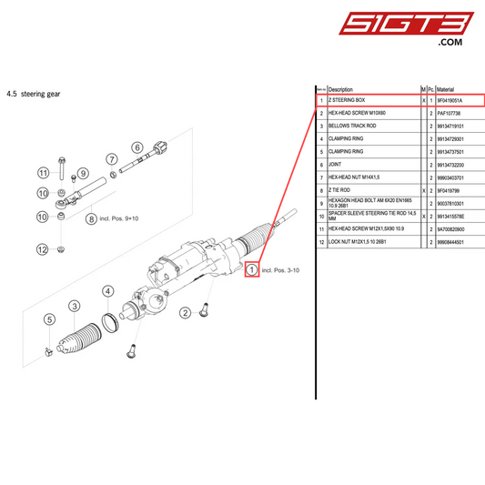 Z STEERING BOX - 9F0419051A [PORSCHE 911 GT2 RS Clubsport]