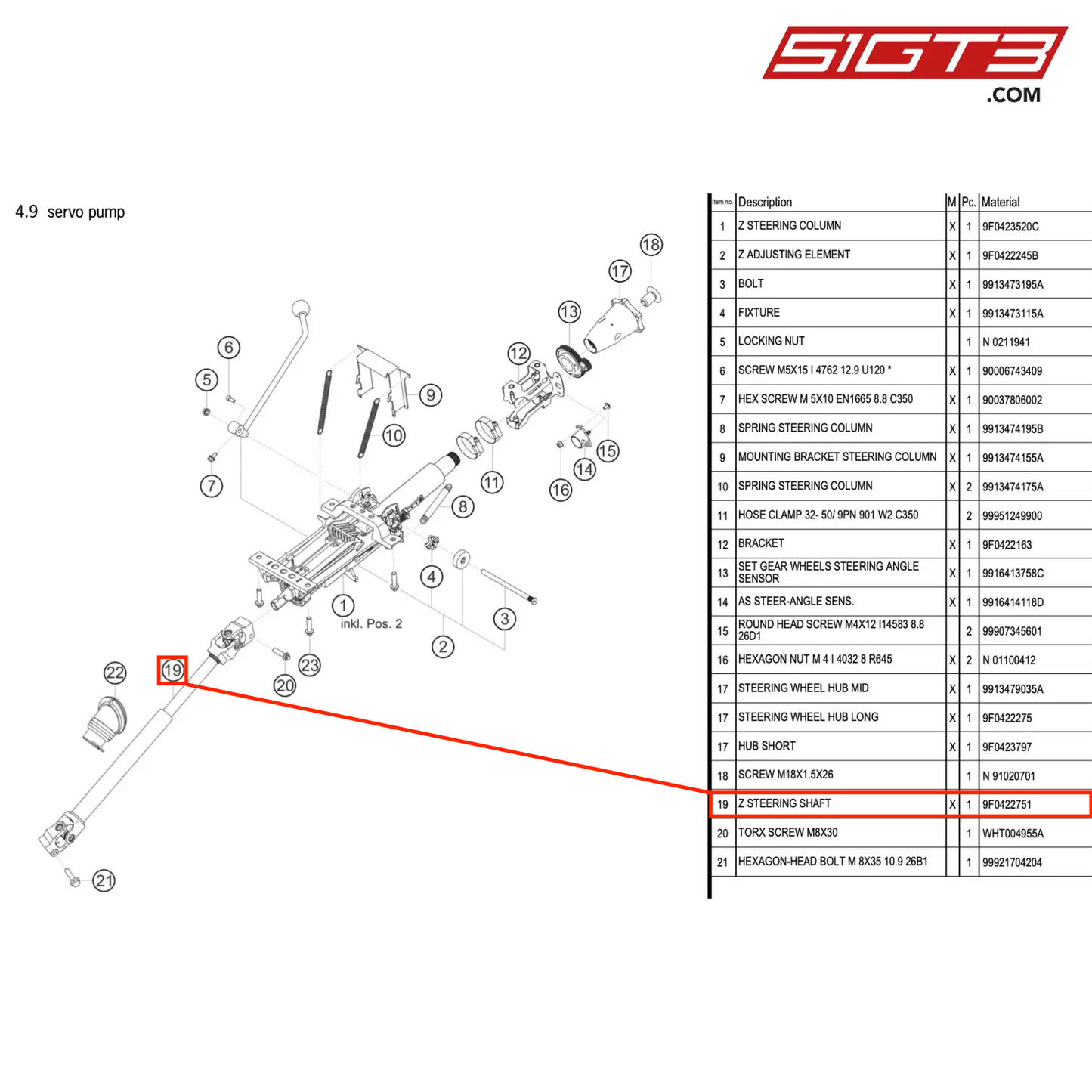 Z STEERING SHAFT - 9F0422751 [PORSCHE 991.2 GT3 R]