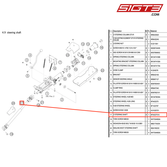 Z STEERING SHAFT - 9F0422751A [PORSCHE 992.1 GT3 R]