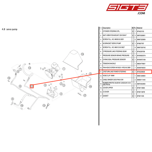 Z RETURN LINE POWER STEERING - 9F0422963B [PORSCHE 991.2 GT3 R]