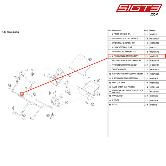 Z PRESSURE LINE STEERING GEAR - 9F0422973B [PORSCHE 991.2 GT3 R]