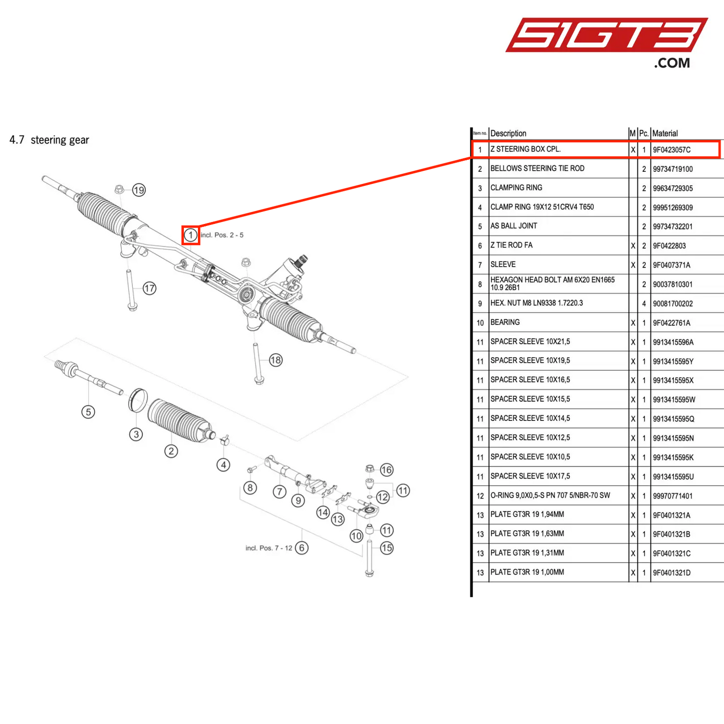 Z STEERING BOX CPL. - 9F0423057C [PORSCHE 991.2 GT3 R]