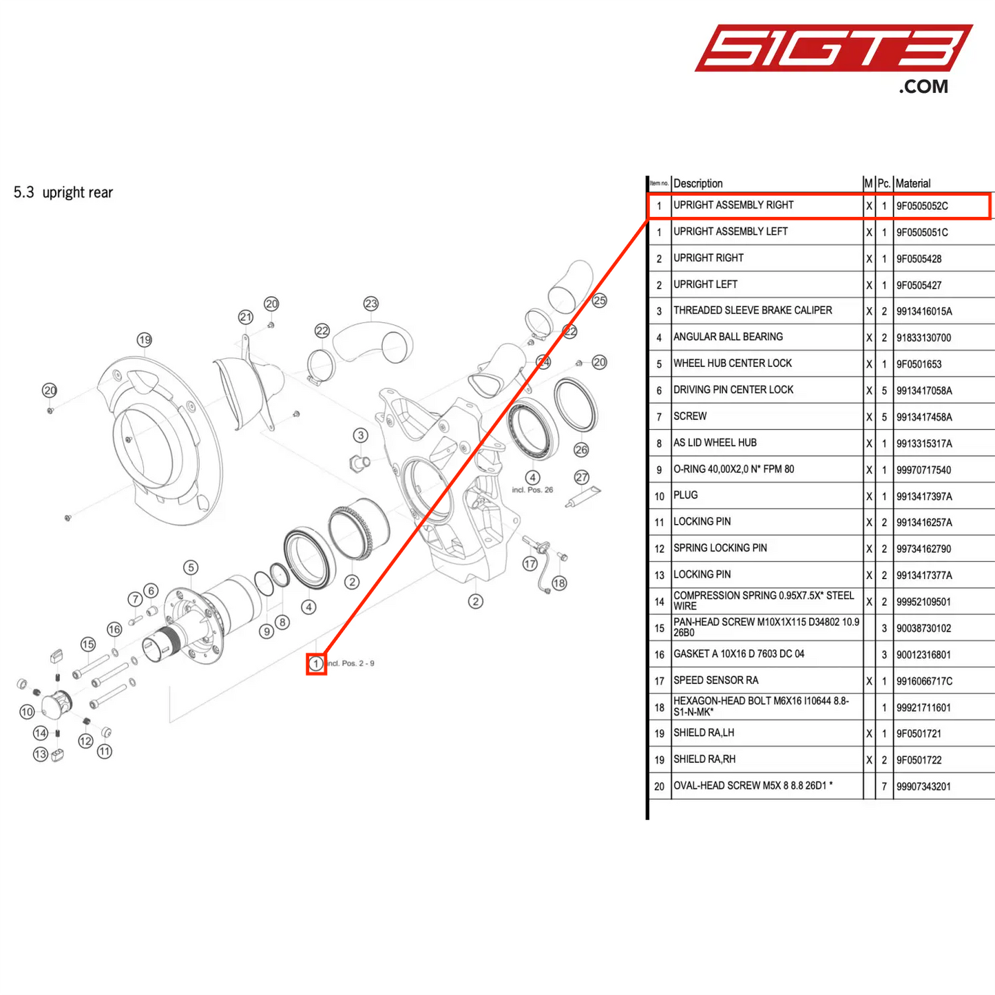 FRONT & REAR UPRIGHT ASSEMBLY - 9F0505052C / 9F0505051C [PORSCHE 991.2 GT3R]