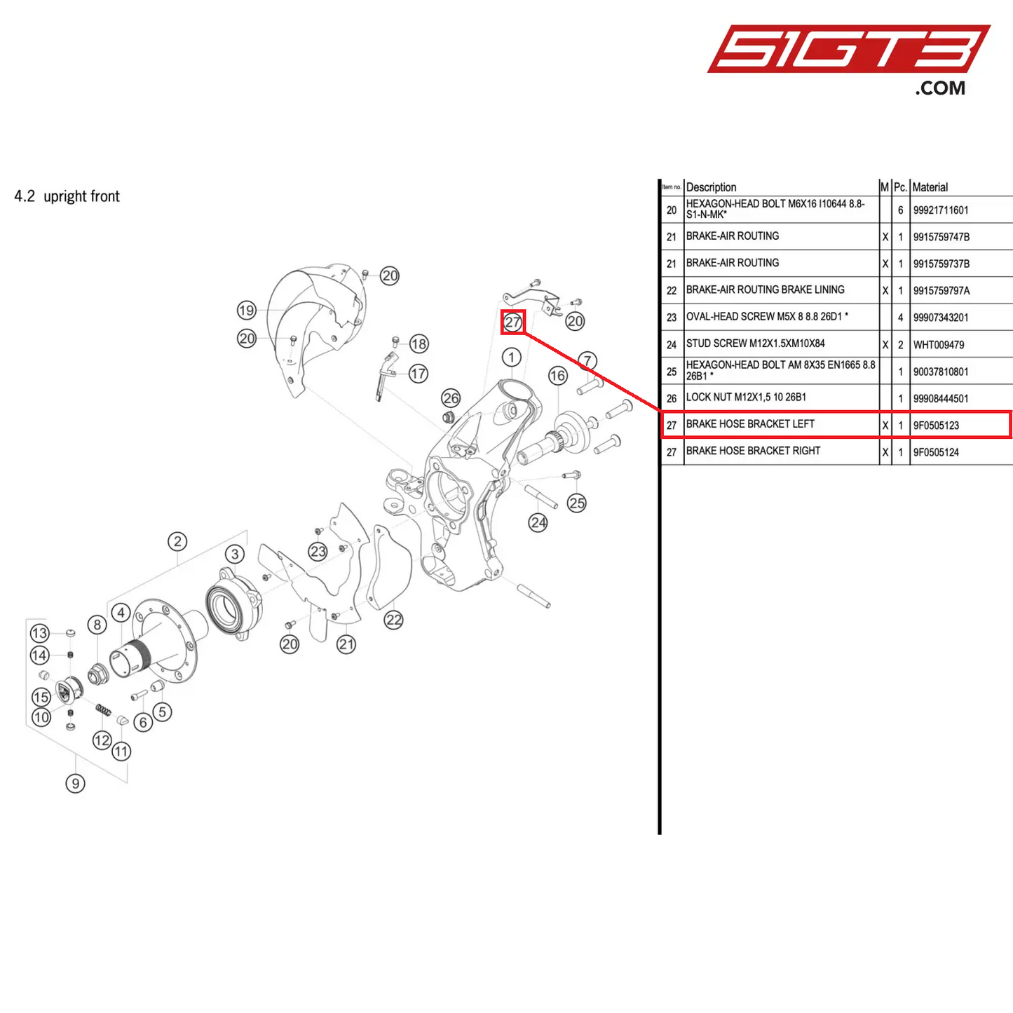 BRAKE HOSE BRACKET LEFT - 9F0505123 [PORSCHE 911 GT2 RS Clubsport]