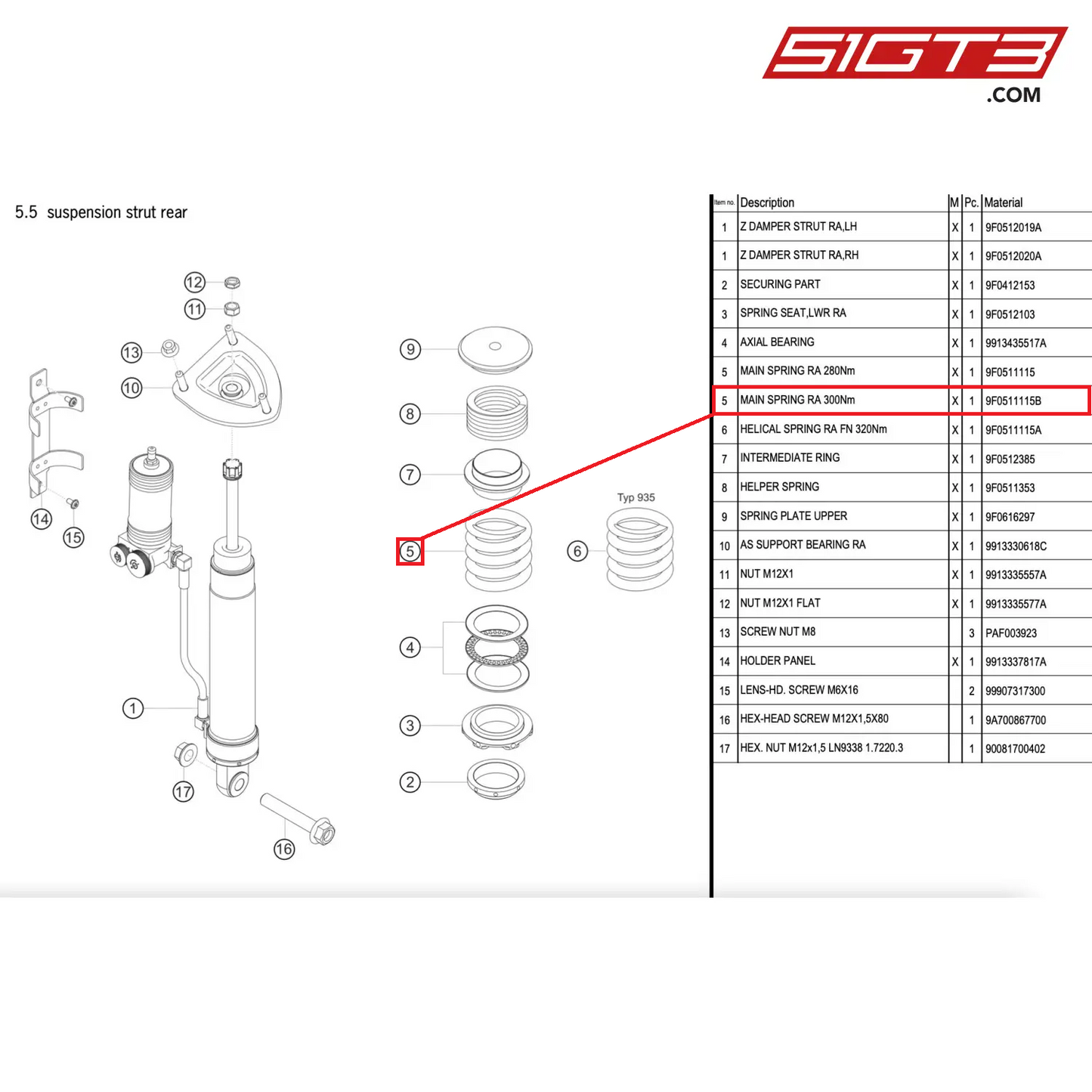 MAIN SPRING RA 300Nm - 9F0511115B [PORSCHE 911 GT2 RS Clubsport]