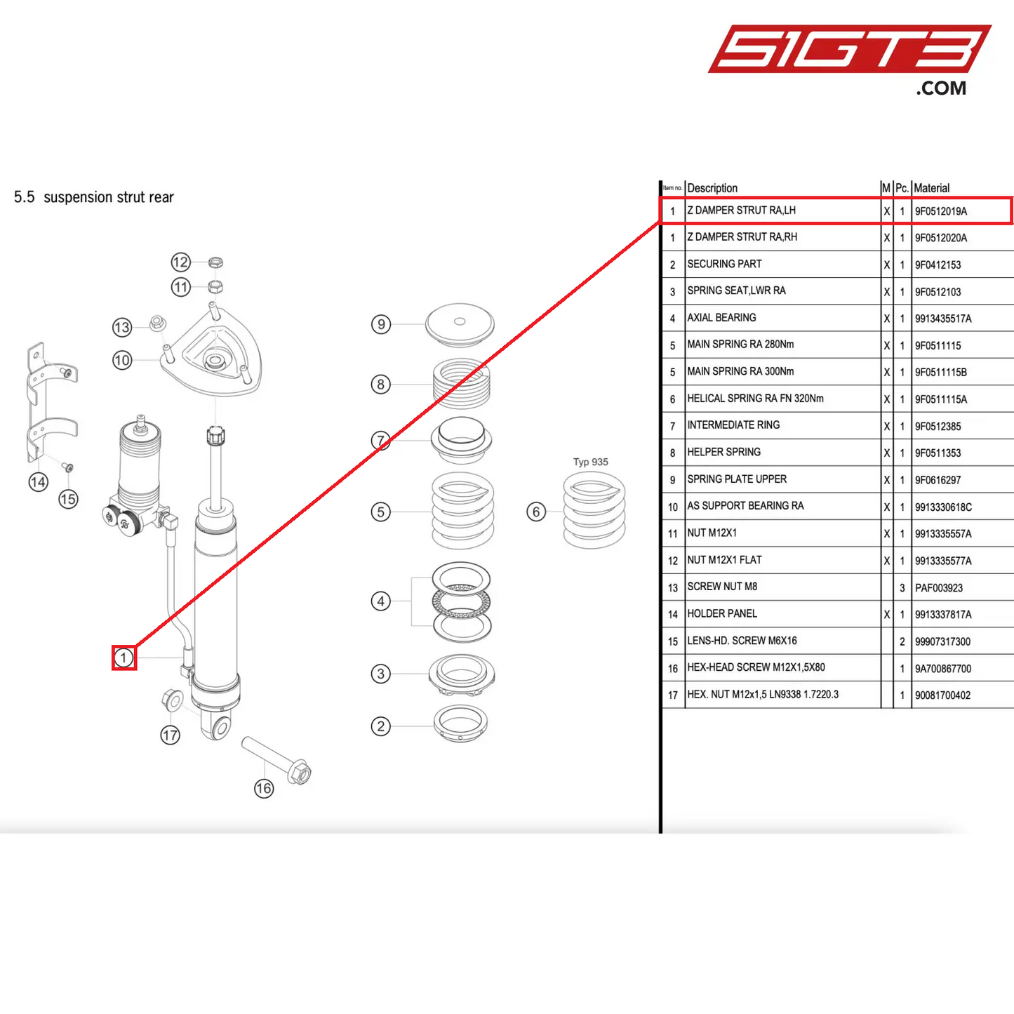 Z DAMPER STRUT RA,LH - 9F0512019A [PORSCHE 911 GT2 RS Clubsport]