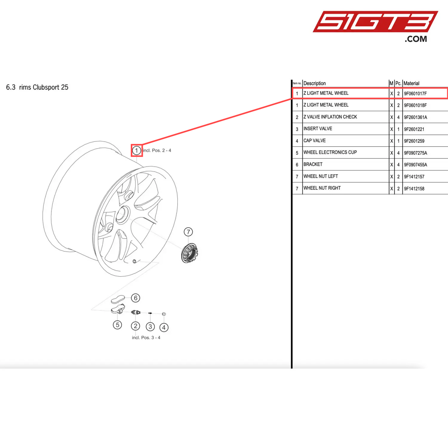 Z LIGHT METAL WHEEL - 9F0601017F [PORSCHE 911 GT2 RS Clubsport]