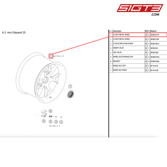 Z LIGHT METAL WHEEL - 9F0601017F [PORSCHE 911 GT2 RS Clubsport]