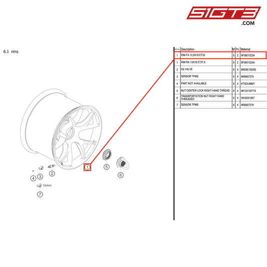 RIM FA 12,5X18 ET33 - 9F0601023A [PORSCHE 992.1 GT3 R]