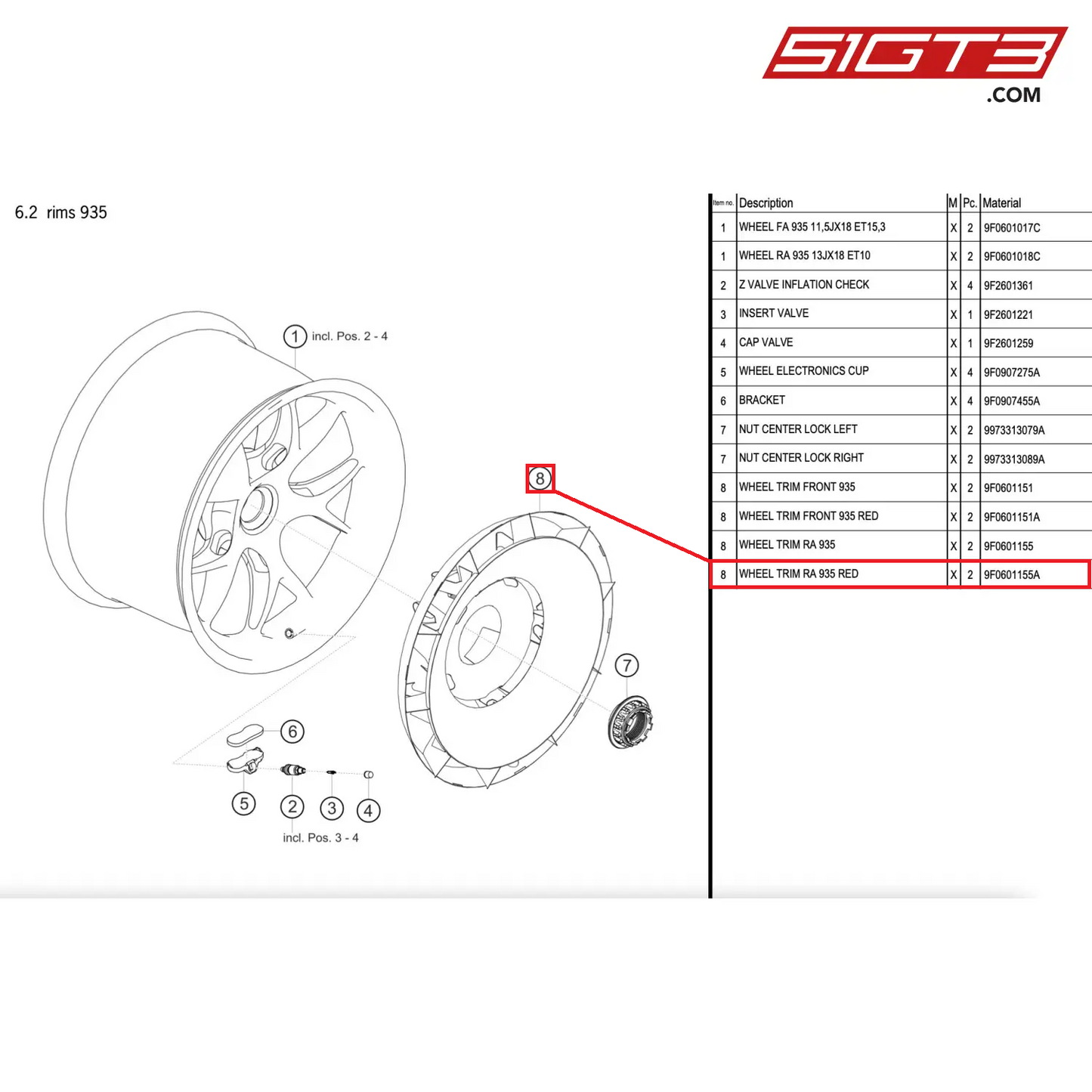 WHEEL TRIM RA 935 RED - 9F0601155A [PORSCHE 911 GT2 RS Clubsport]