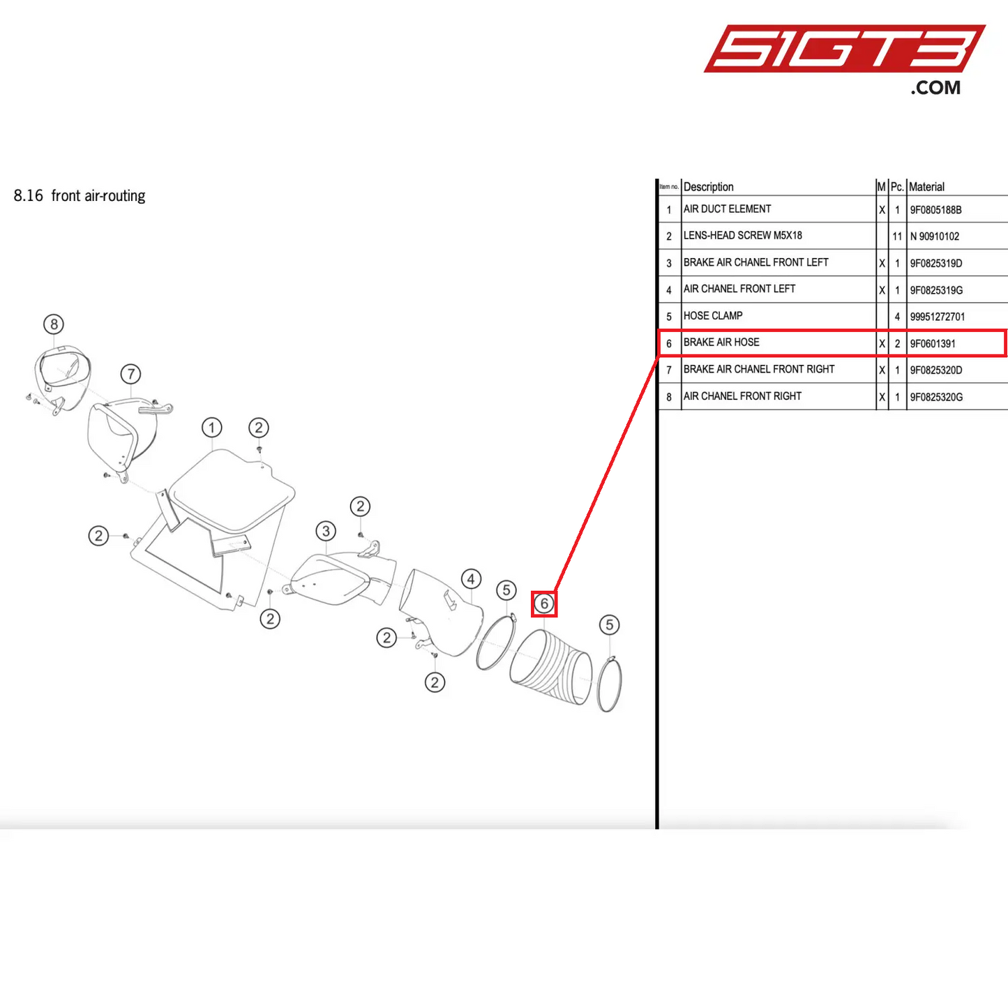 BRAKE AIR HOSE - 9F0601391 [PORSCHE 911 GT2 RS Clubsport]