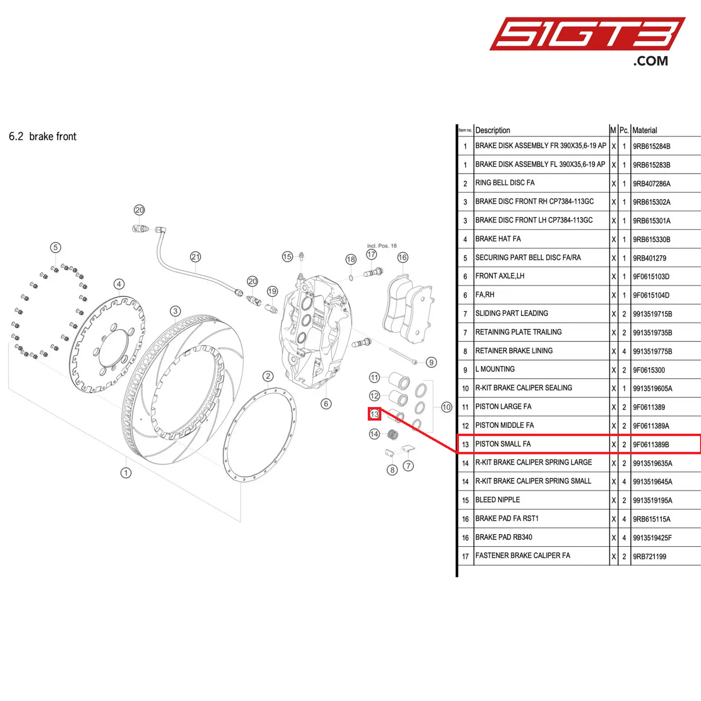 PISTON SMALL FA - 9F0611389B [PORSCHE 992.1 GT3 R]