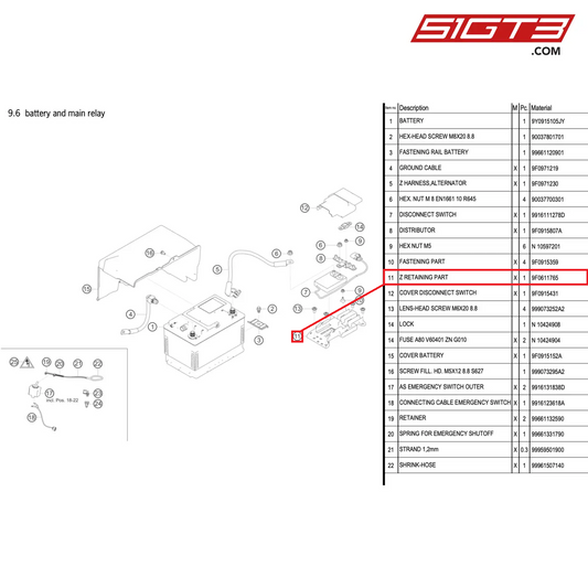 Z RETAINING PART - 9F0611765 [PORSCHE 991.2 GT3 R]