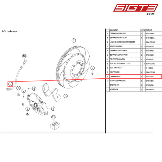 Z ブレーキホース - 9F0611775 [ポ​​ルシェ 911 GT2 RS クラブスポーツ]