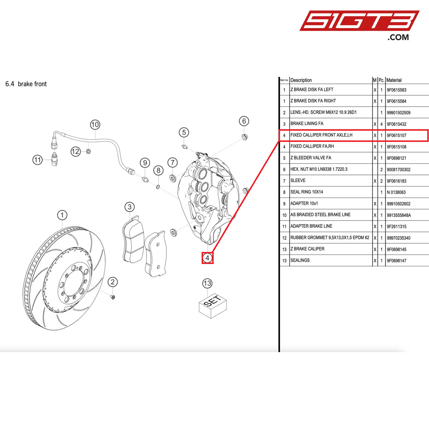 FIXED CALLIPER FRONT AXLE,LH - 9F0615107 [PORSCHE 911 GT2 RS Clubsport]