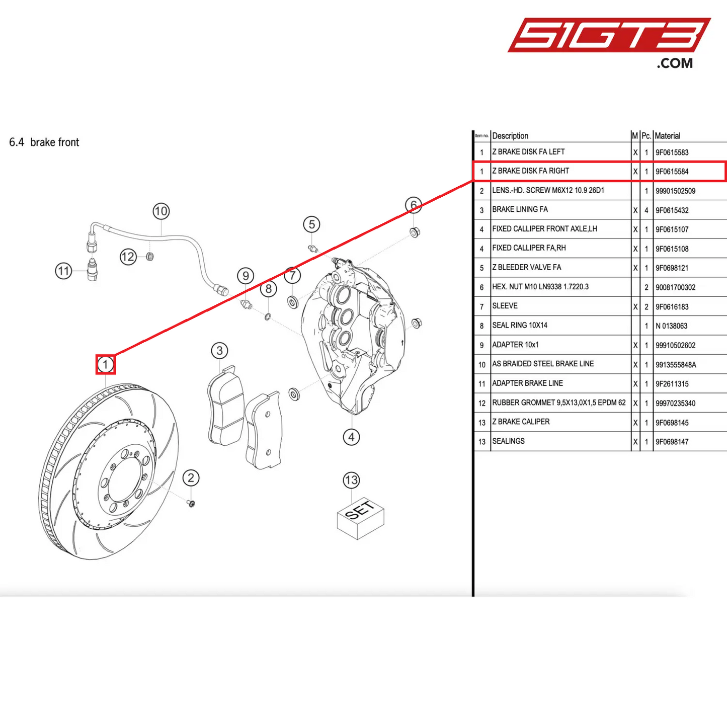 Z BRAKE DISK FA RIGHT - 9F0615584 [PORSCHE 911 GT2 RS Clubsport]