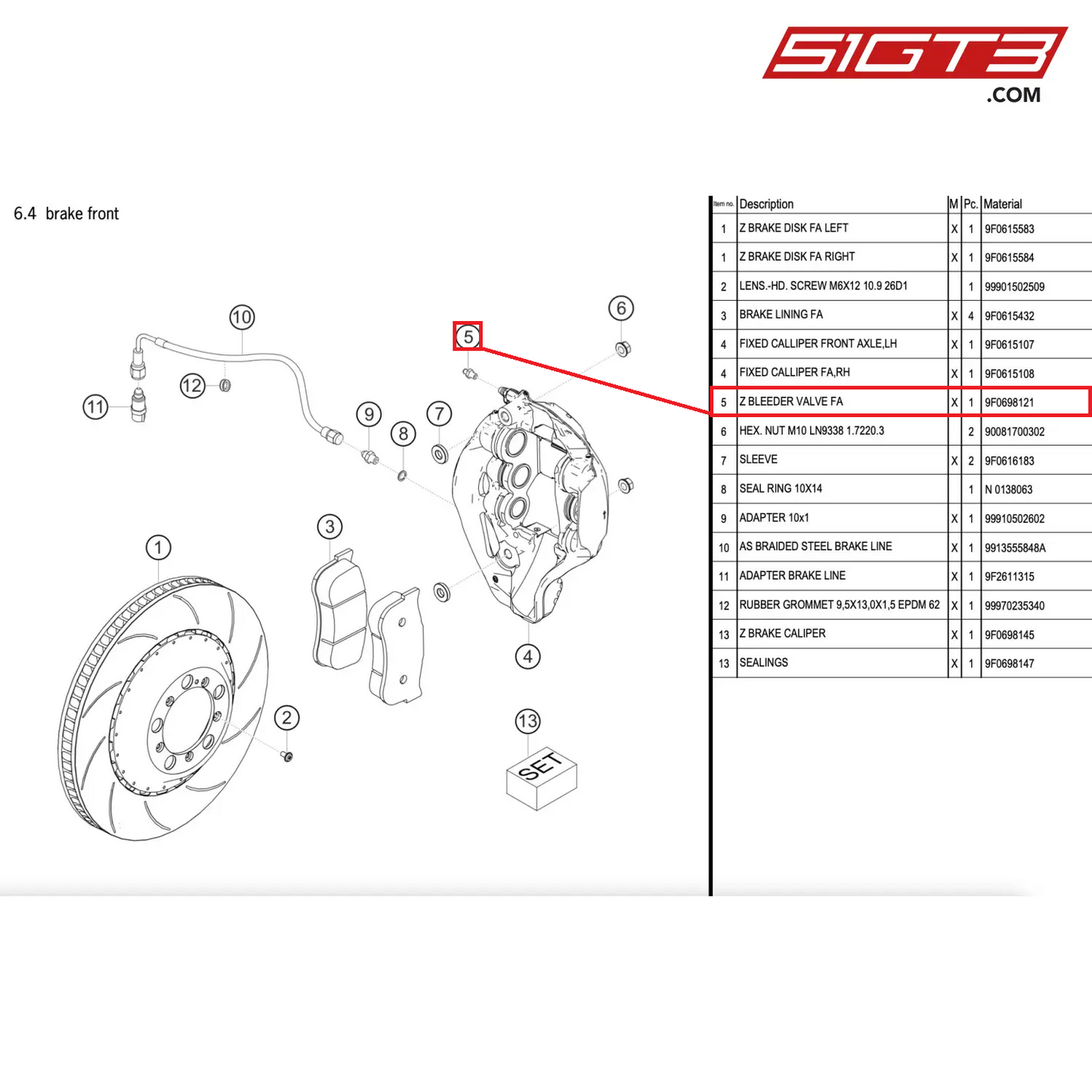 Z BLEEDER VALVE FA - 9F0698121 [PORSCHE 911 GT2 RS Clubsport]