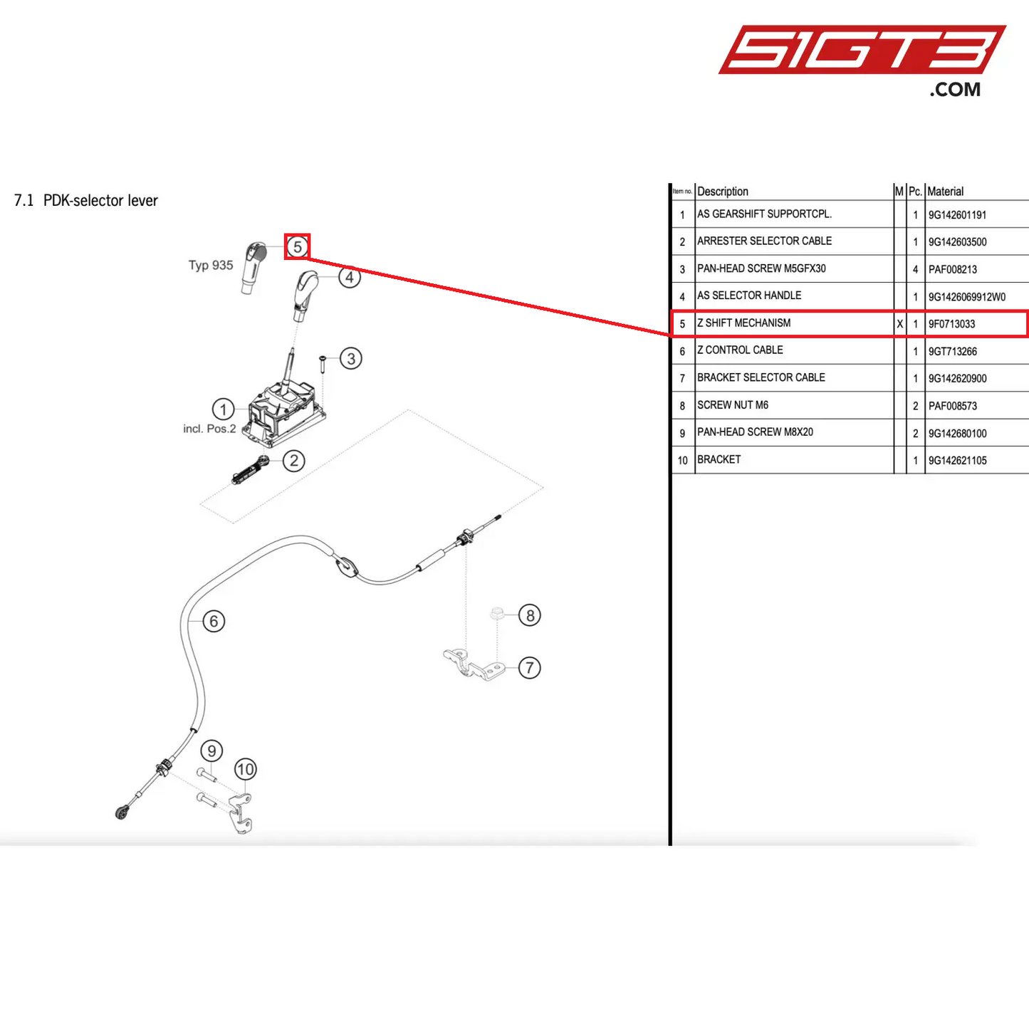 Z SHIFT MECHANISM - 9F0713033 [PORSCHE 911 GT2 RS Clubsport]