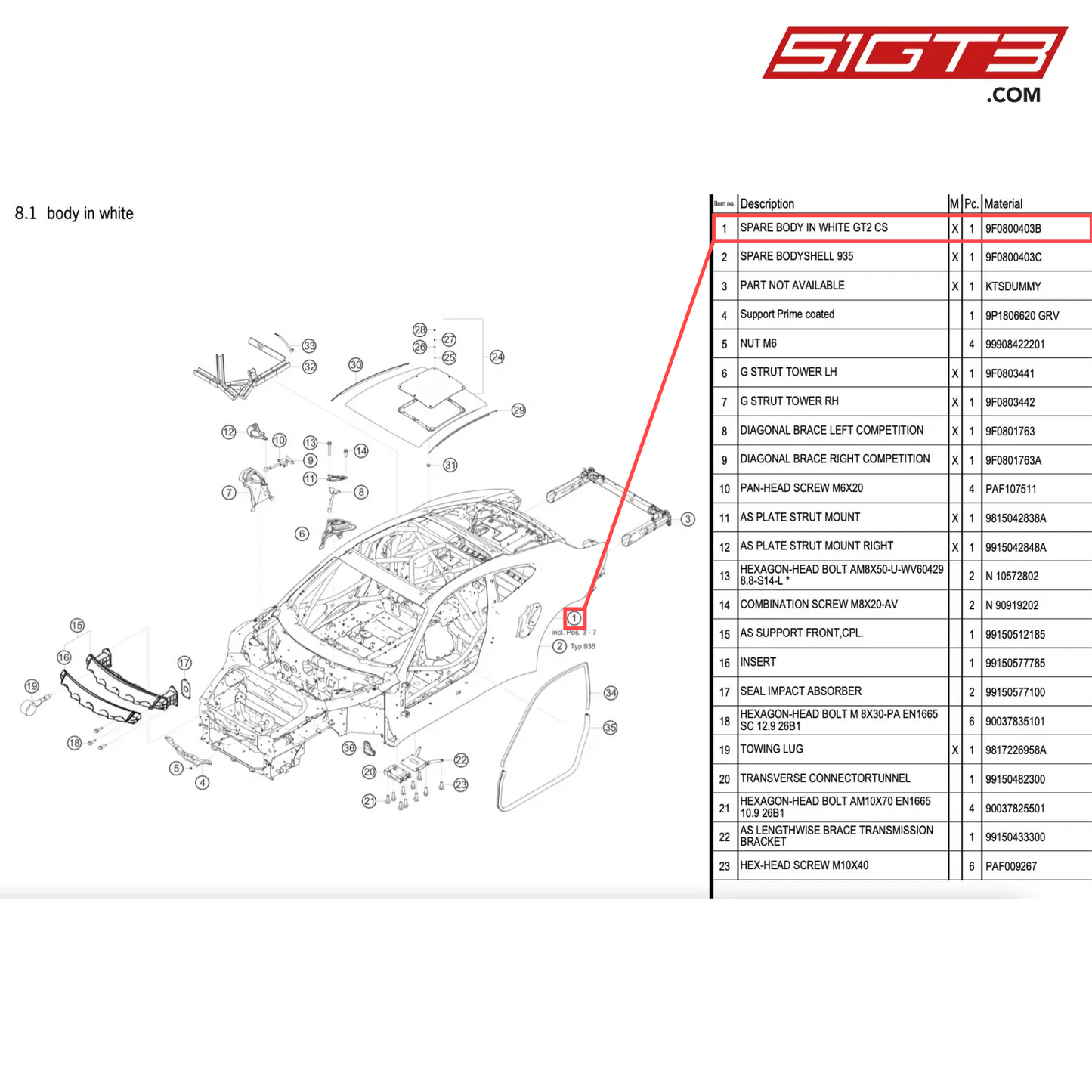 SPARE BODY IN WHITE GT2 CS - 9F0800403B [PORSCHE 911 GT2 RS Clubsport]