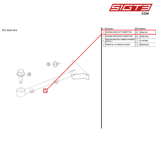 DIAGONAL BRACE LEFT COMPETITION - 9F0801763 [PORSCHE 718 Cayman GT4 RS Clubsport]