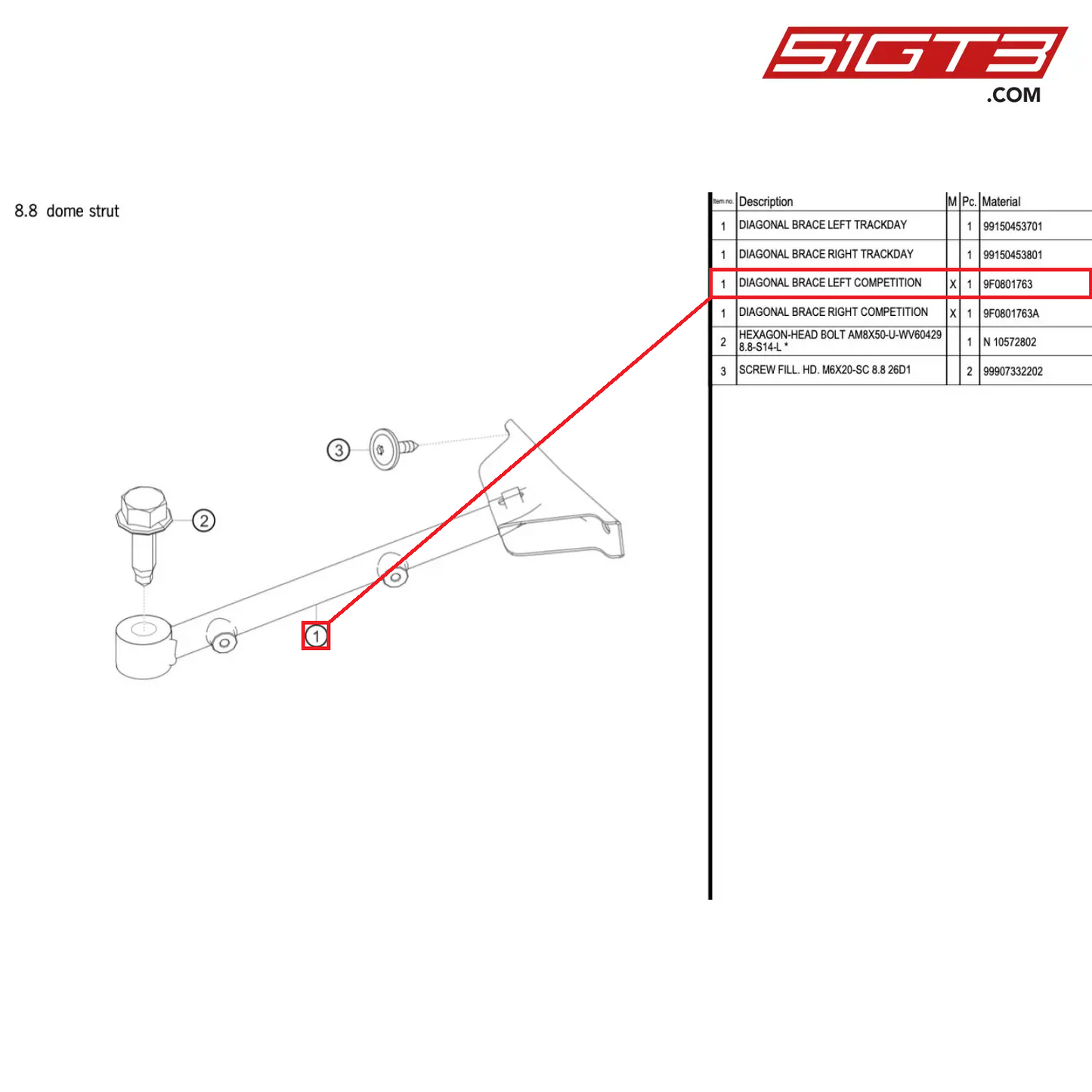 DIAGONAL BRACE LEFT COMPETITION - 9F0801763 [PORSCHE 718 Cayman GT4 Clubsport]