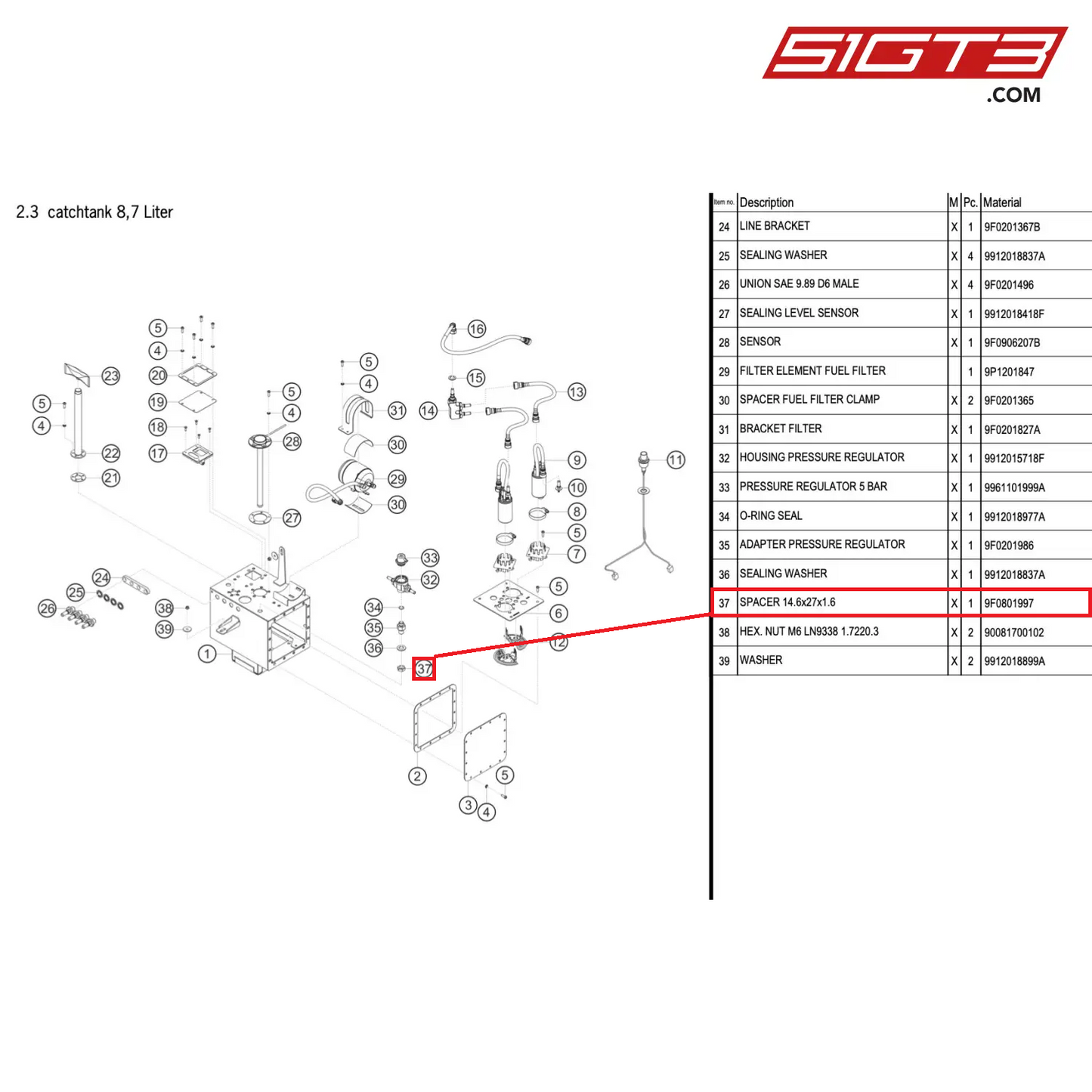 SPACER 14.6x27x1.6 - 9F0801997 [PORSCHE 911 GT3 R Type 991 (GEN 2)]