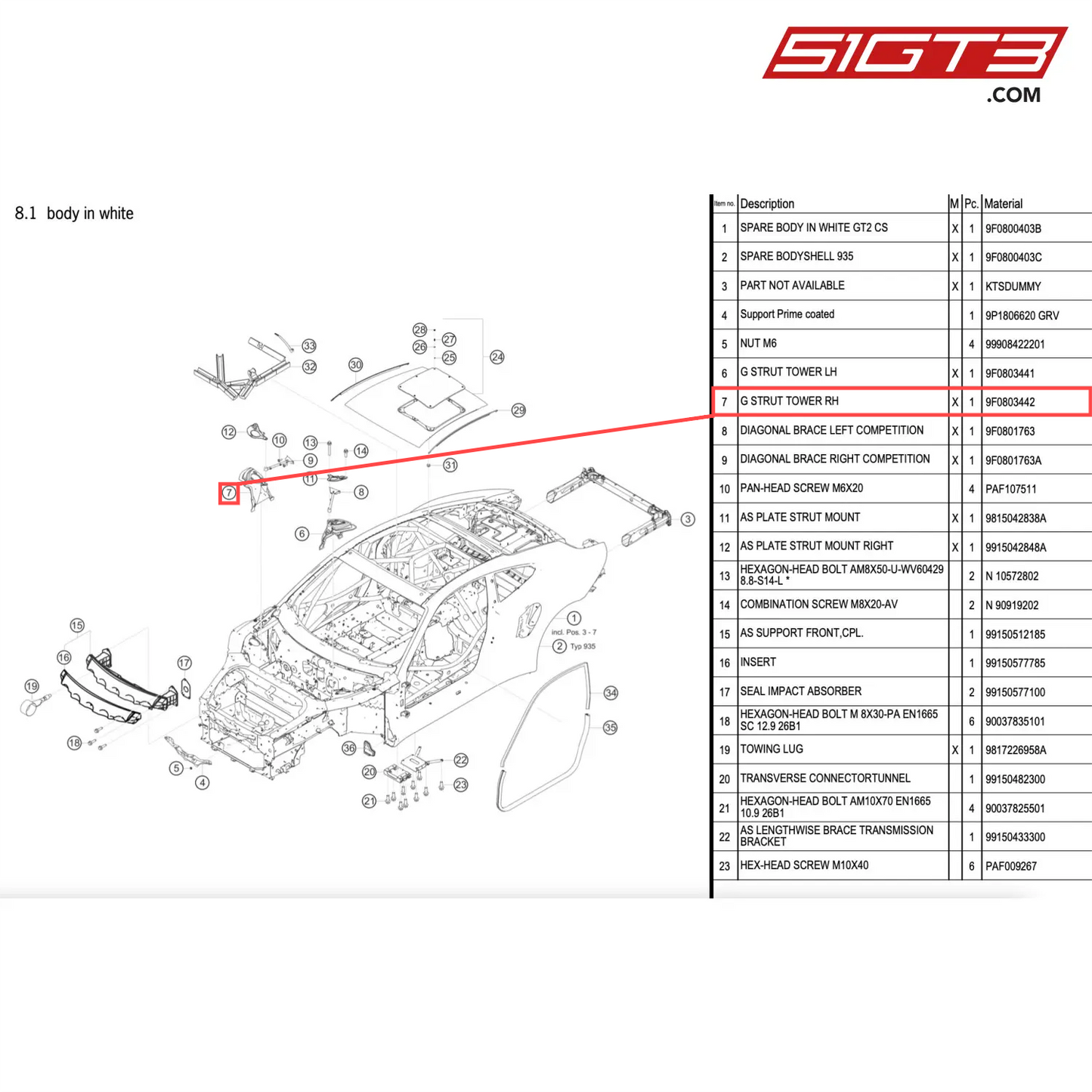 G STRUT TOWER RH - 9F0803442 [PORSCHE 911 GT2 RS Clubsport]