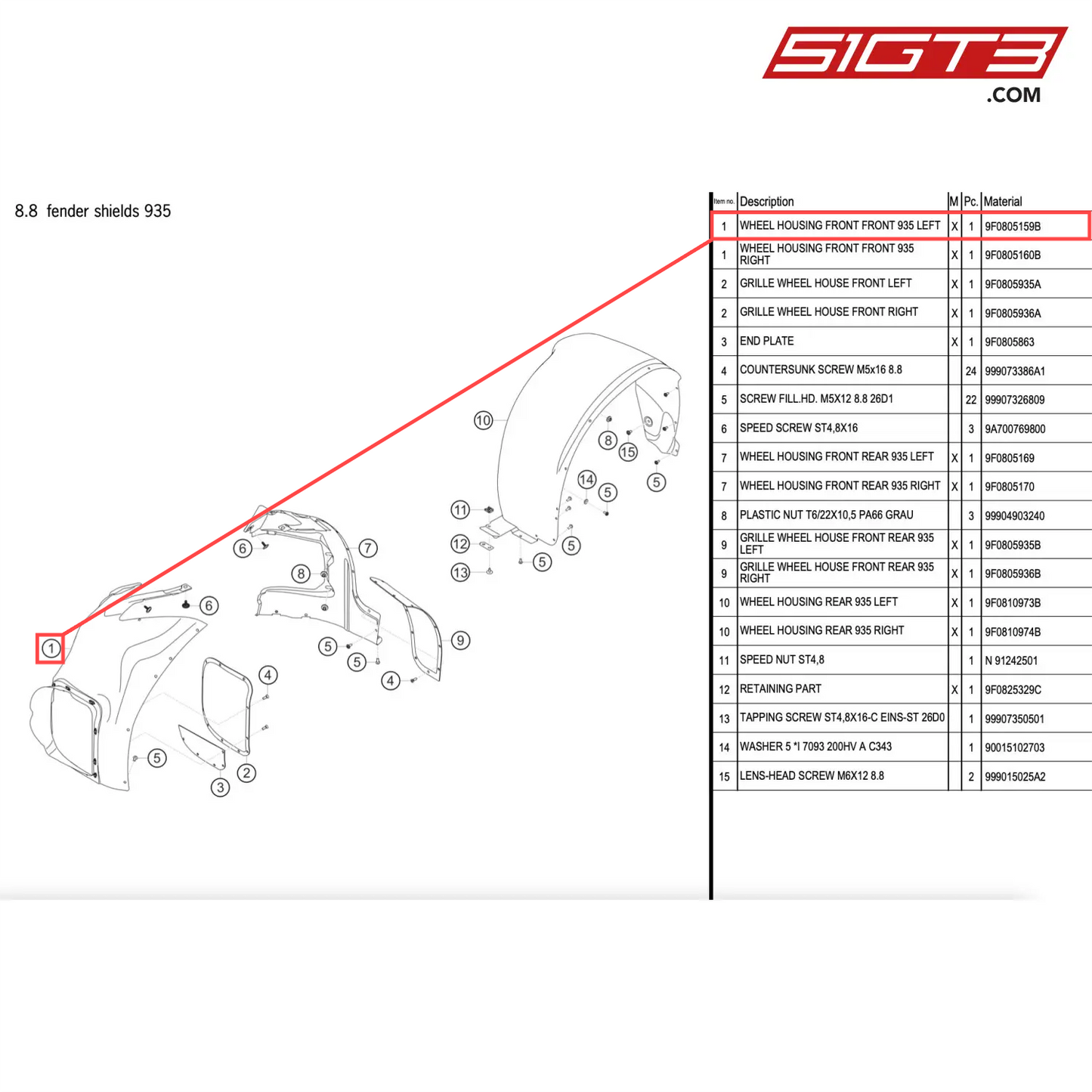 WHEEL HOUSING FRONT FRONT 935 LEFT - 9F0805159B [PORSCHE 911 GT2 RS Clubsport]