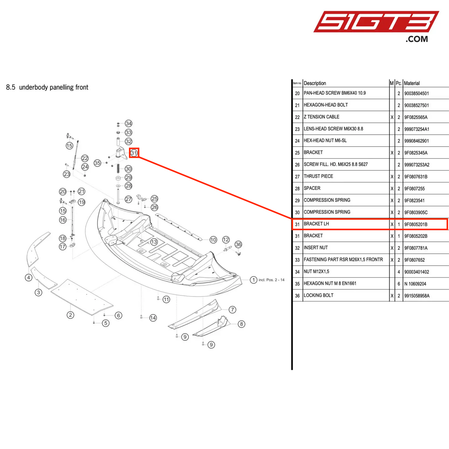 BRACKET LH - 9F0805201B [PORSCHE 991.2 GT3 R]