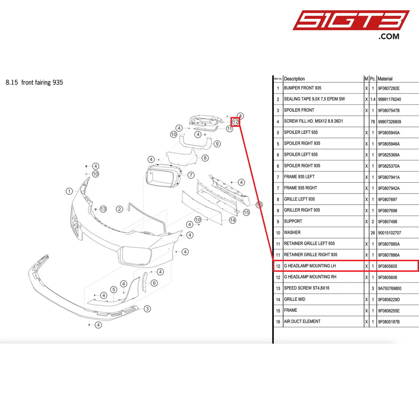 G HEADLAMP MOUNTING LH - 9F0805605 [PORSCHE 911 GT2 RS Clubsport]