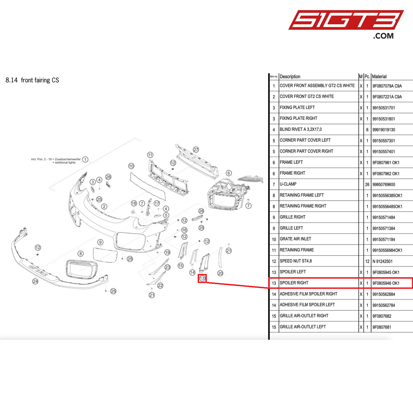 SPOILER RIGHT - 9F0805946  OK1 [PORSCHE 911 GT2 RS Clubsport]