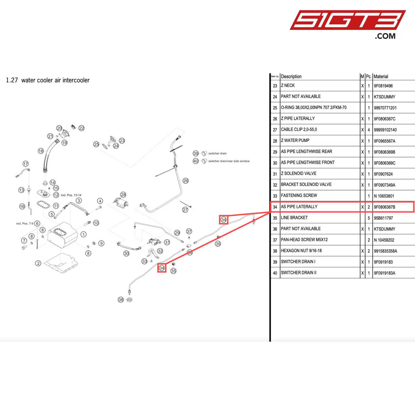 AS PIPE LATERALLY - 9F0806367B [PORSCHE 911 GT2 RS Clubsport]