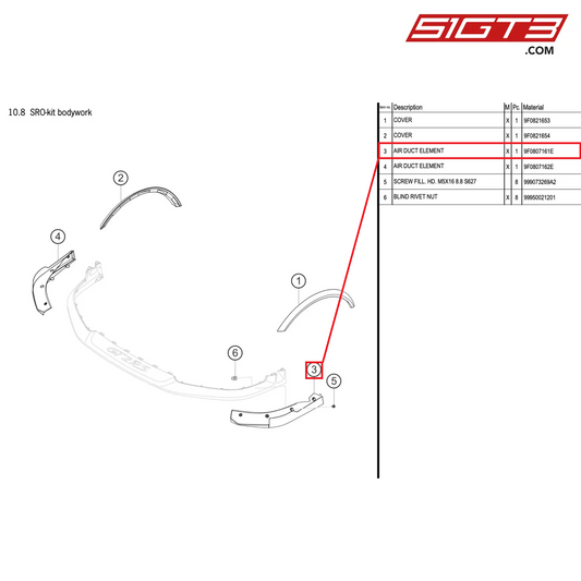 AIR DUCT ELEMENT - 9F0807161E [PORSCHE 911 GT2 RS Clubsport]