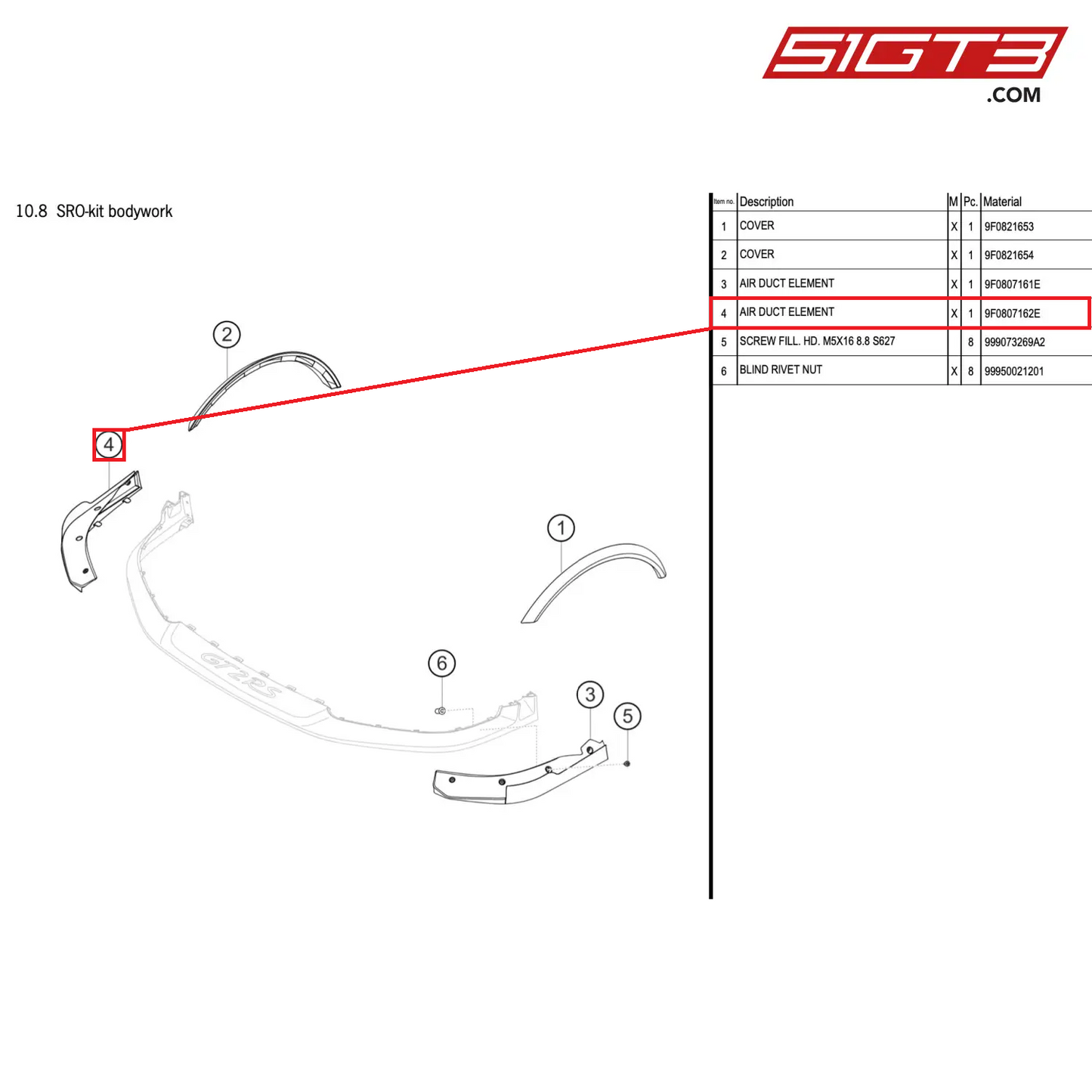 AIR DUCT ELEMENT - 9F0807162E [PORSCHE 911 GT2 RS Clubsport]