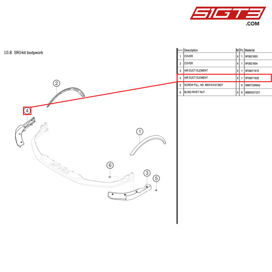 AIR DUCT ELEMENT - 9F0807162E [PORSCHE 911 GT2 RS Clubsport]