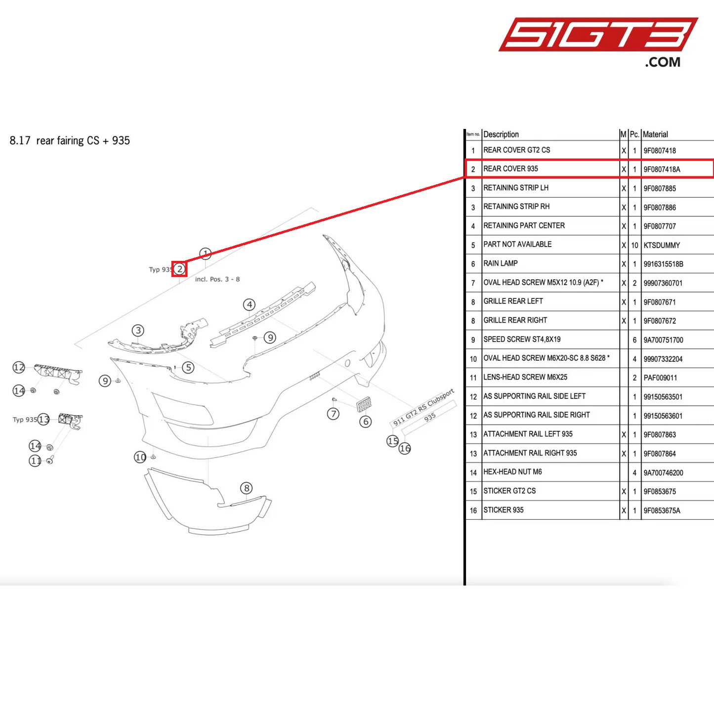 REAR COVER 935 - 9F0807418A [PORSCHE 911 GT2 RS Clubsport]