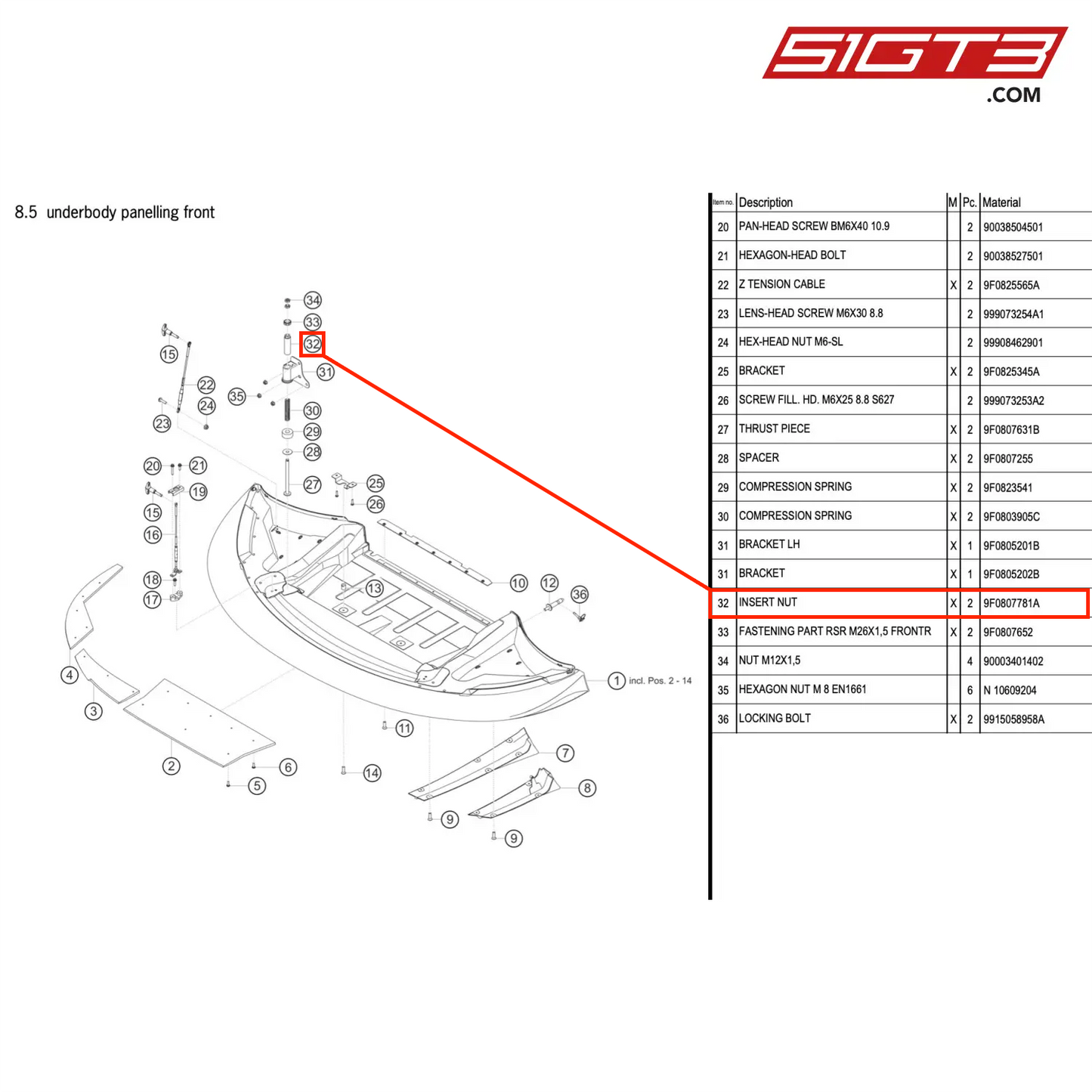 INSERT NUT - 9F0807781A [PORSCHE 991.2 GT3 R]