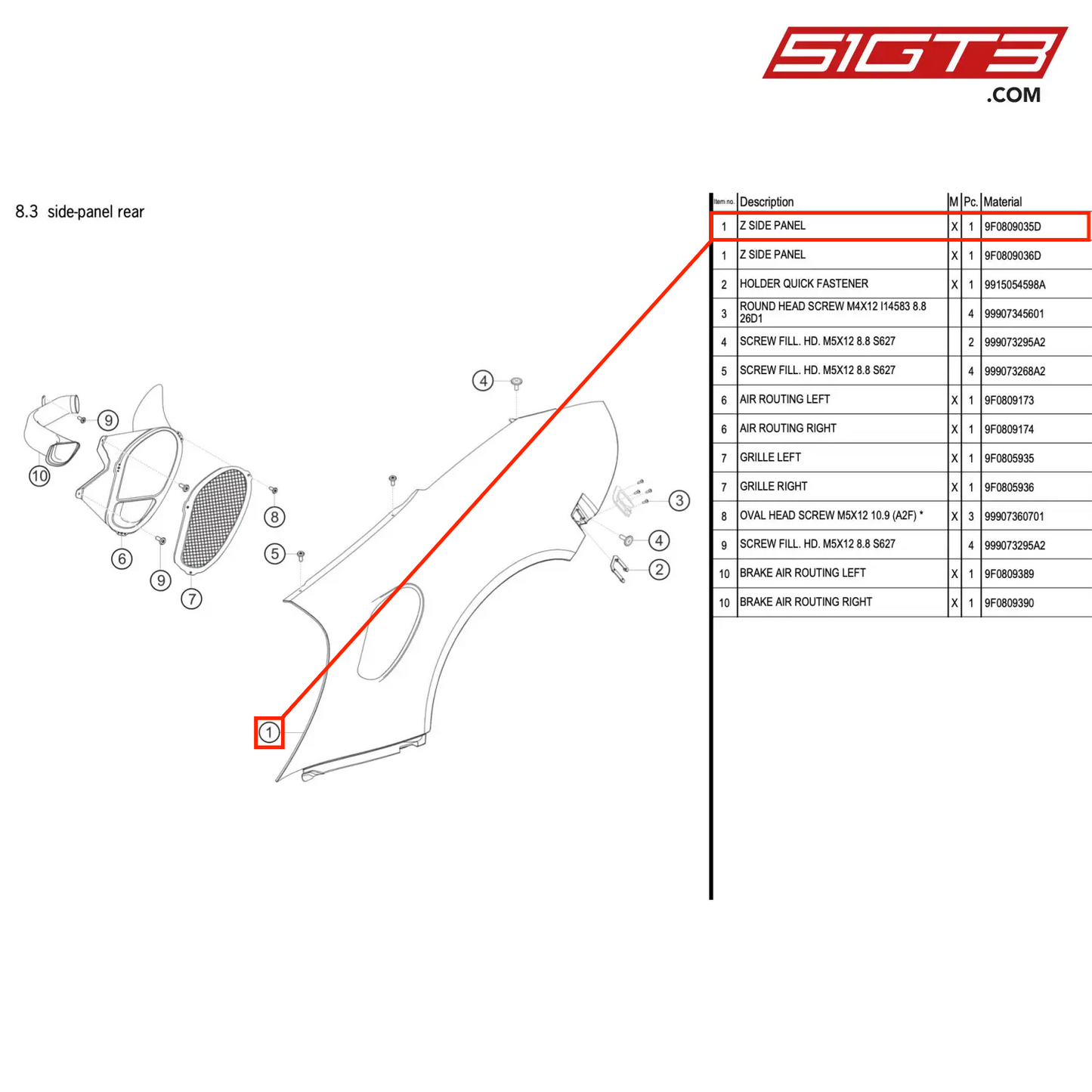 Z SIDE PANEL - 9F0809035D [PORSCHE 991.2 GT3 R]