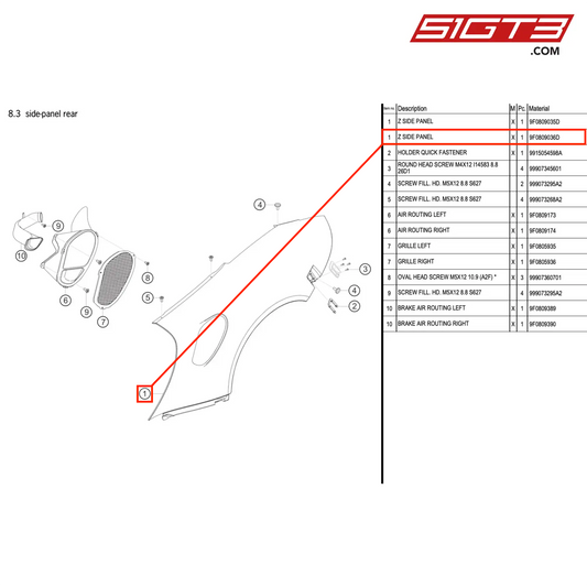 Z SIDE PANEL - 9F0809036D [PORSCHE 991.2 GT3 R]