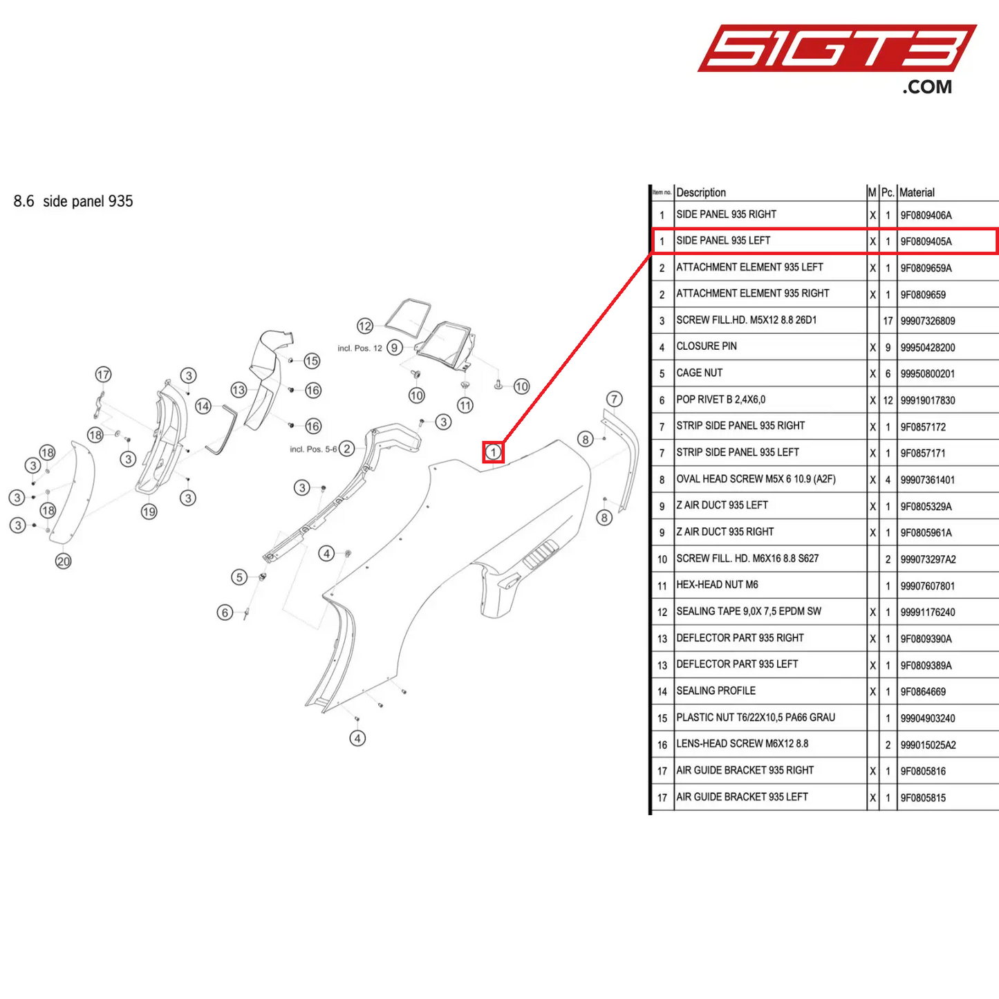 SIDE PANEL 935 LEFT - 9F0809405A [PORSCHE 911 GT2 RS Clubsport]