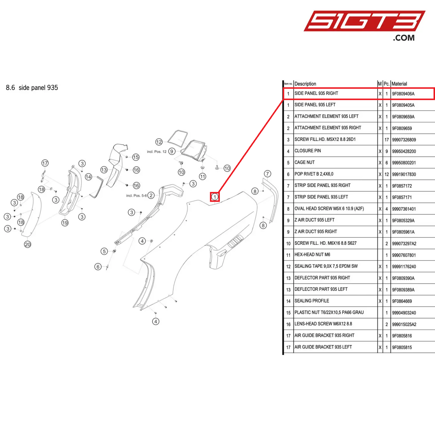 SIDE PANEL 935 RIGHT - 9F0809406A [PORSCHE 911 GT2 RS Clubsport]