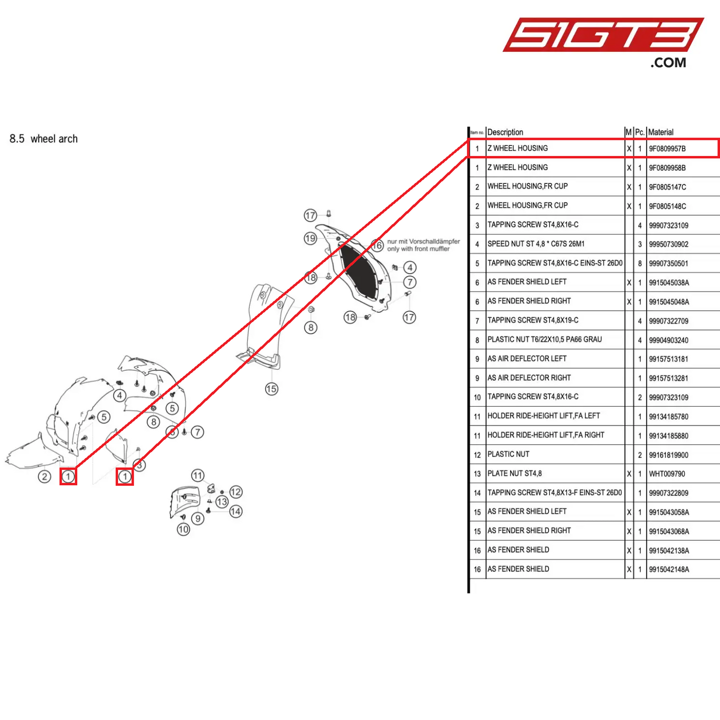 Z WHEEL HOUSING - 9F0809957B [PORSCHE 991.1 GT3 Cup (2017)]