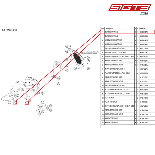 Z WHEEL HOUSING - 9F0809957B [PORSCHE 991.1 GT3 Cup (2017)]