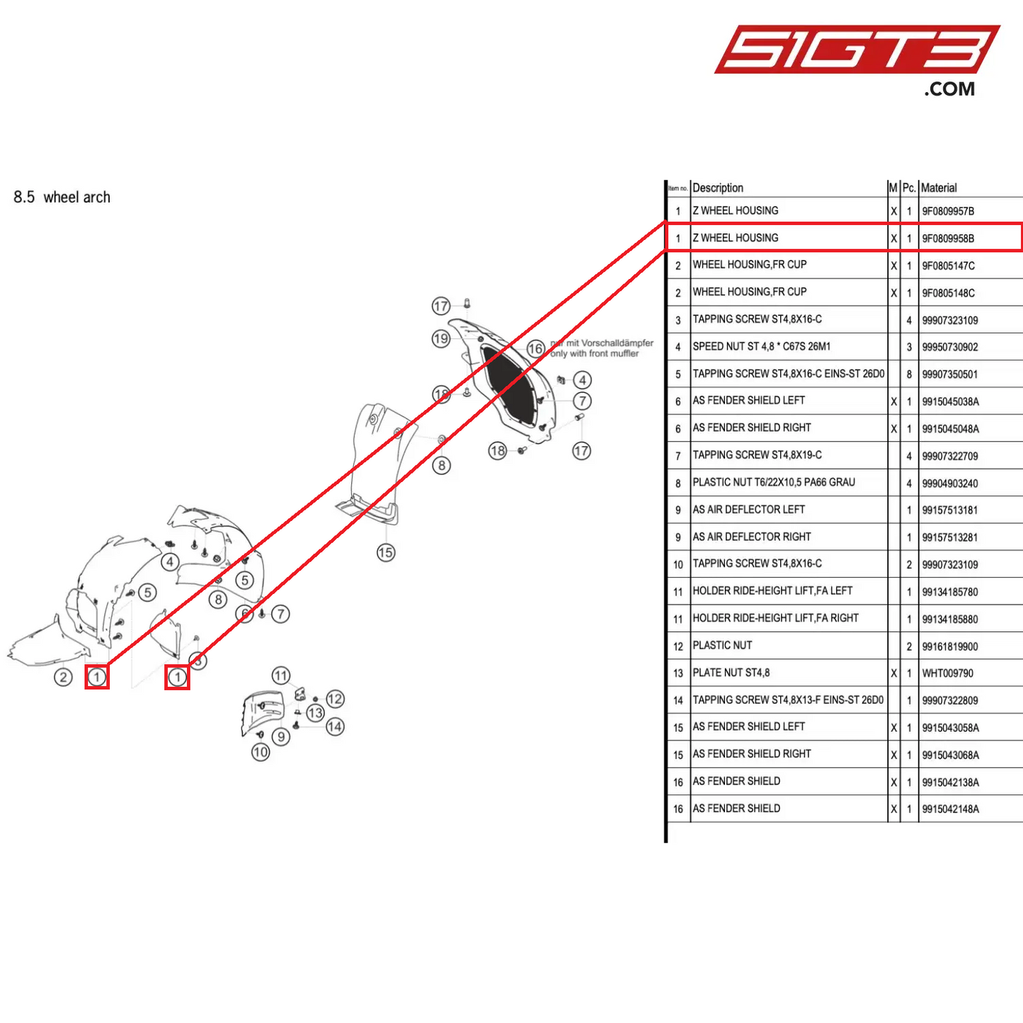 Z WHEEL HOUSING - 9F0809958B [PORSCHE 991.1 GT3 Cup (2017)]