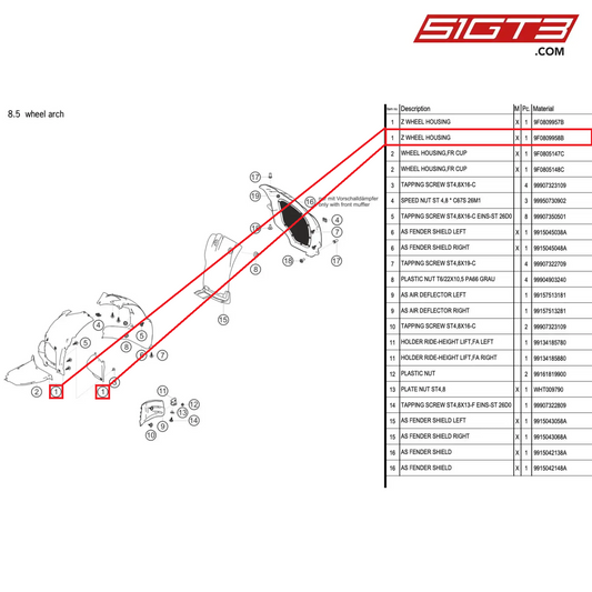 Z WHEEL HOUSING - 9F0809958B [PORSCHE 991.1 GT3 Cup (2017)]