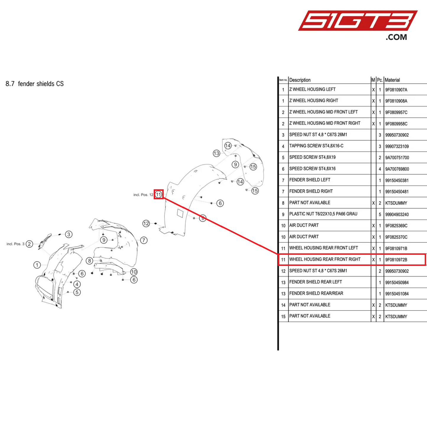 WHEEL HOUSING REAR FRONT RIGHT - 9F0810972B [PORSCHE 911 GT2 RS Clubsport]