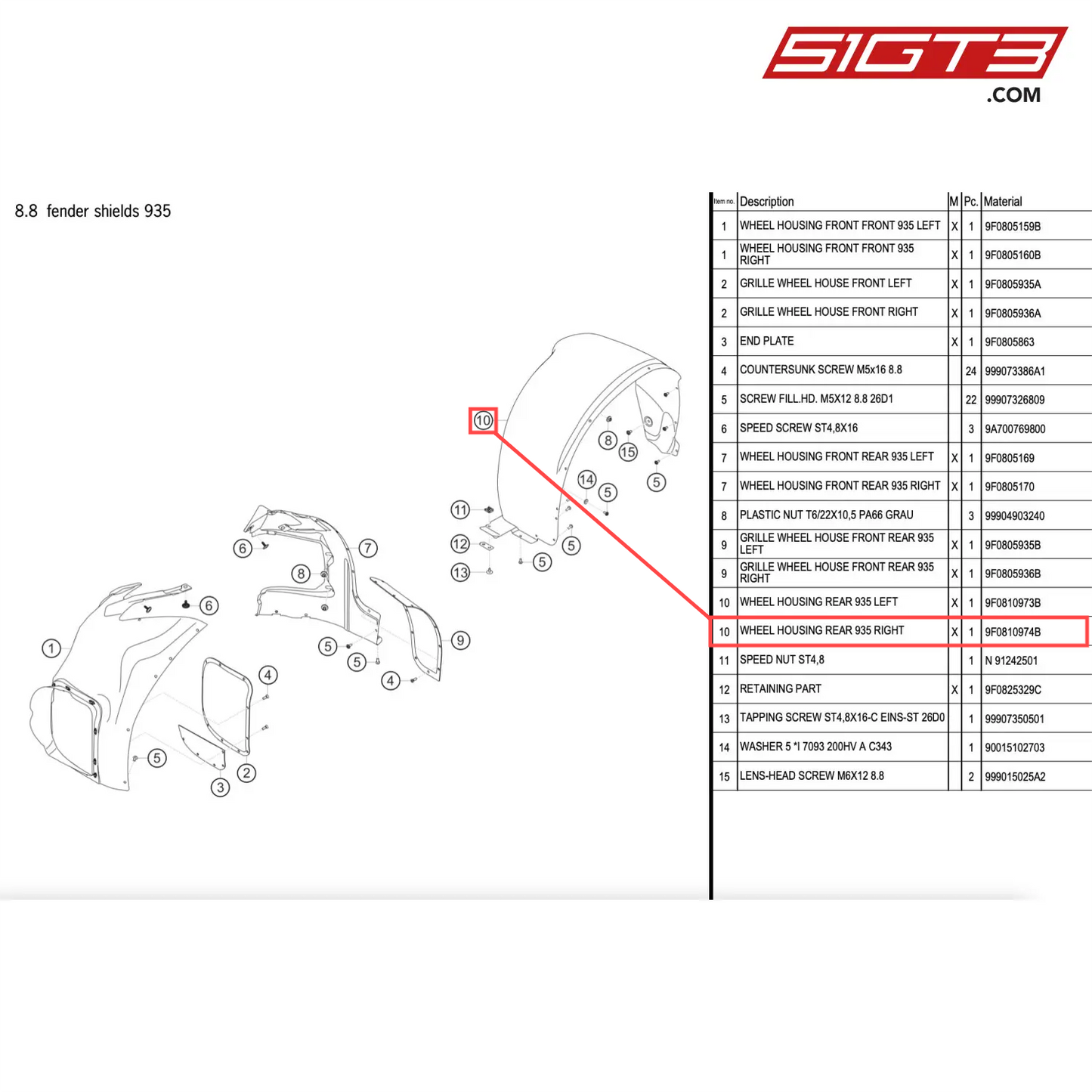 WHEEL HOUSING REAR 935 RIGHT - 9F0810974B [PORSCHE 911 GT2 RS Clubsport]