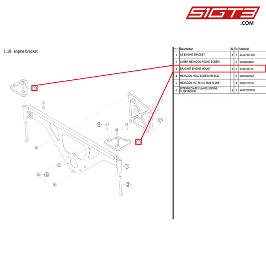 BRACKET ENGINE MOUNT - 9F0813577B [PORSCHE 911 GT3 R Type 991 (GEN 2)]